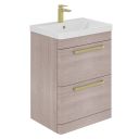 Esk Stone Grey Floor Standing Vanity Unit and Basin with Brushed Gold Handles 600mm