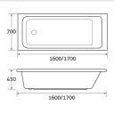 Aero Reinforced Acrylic Single Ended Bath 1600x700mm - Dimensions
