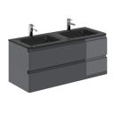 Neon Gloss Titanium Grey Wall Hung Vanity Unit with Grey Glass Basin 1200mm