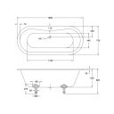 Technical drawing of a double ended bath with detailed dimensions