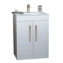 Apex 615mm Floor Standing Vanity Unit & Basin in Gloss White with Brushed Nickel Handles