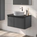 Wish Ribbed Wall Hung Vanity Unit in Charcoal with Black Worktop