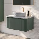 600mm Wish Ribbed Wall Hung Vanity Unit in Green with White Worktop