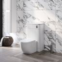 white marble roomset showcasing the Soar Ribbed White WC Unit