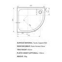 Kstone Left Hand Offset Quadrant Shower Tray 900x800mm KSQ9080LH Spec Drawing