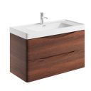 Angled view of the Erin Rosewood Wall Hung Vanity Unit with Ceramic Basin 900mm