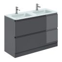 Neon Gloss Titanium Grey Floor Standing Vanity Unit with Opal Glass Basin 1200mm