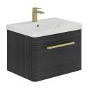 Esk Black Wall Hung Vanity Unit and Basin with Brushed Gold Handles 800mm