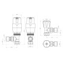 Thermostatic Chrome Angled Pair of Radiator Valves Spec Drawing