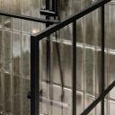 Amien Matt Black Grid Framed Shower Screen 680mm