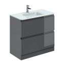 Neon Gloss Titanium Grey Floor Standing Vanity Unit with Opal Glass Basin 900mm