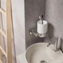 Round Chrome Ceramic Tumbler and Holder
