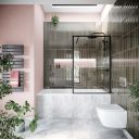 Amien Matt Black Clear Glass Bath Screen 1500x800mm