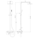 Technical drawing of brushed gold dual outlet shower pack with a handheld shower head