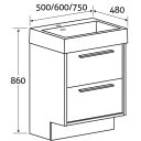 Winslow Light Sawn Oak Floor Standing Vanity Unit with Basin 600mm dimensions