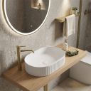 Sinda Ribbed White Oval Countertop Basin