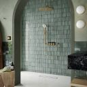 Aqualisa S3 Gold Digital Shower Dual Outlet (Slide Rail Kit with Fixed Wall Head) HP/Combi Displayed in a modern roomset with teal tiles