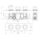 Technical Drawing of a Brushed Gold Triple Square Concealed Thermostatic Shower valve Dual Outlet