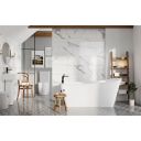 Modern roomset with marble tiles showing the Chardon White Freestanding Acrylic Bath 1600x800mm