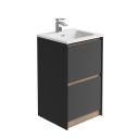 Newbury Floor Standing Vanity Unit in Matt Black & Sawn Oak - 500mm
