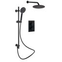Zena Matt Black Round Double Outlet Valve with Slide Rail Kit, Shower Head and Arm