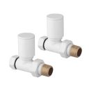 Round White Straight Pair of Radiator Valves