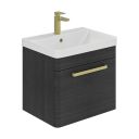 Esk Black Wall Hung Vanity Unit and Basin with Brushed Gold Handles 500mm