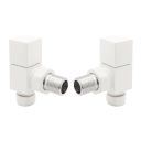 Square White Angled Pair of Radiator Valves
