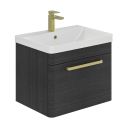 Esk Black Wall Hung Vanity Unit and Basin with Brushed Gold Handles 600mm