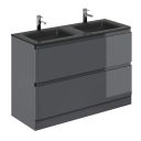 Neon Gloss Titanium Grey Floor Standing Vanity Unit with Grey Glass Basin 1200mm