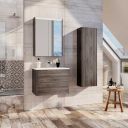 grey wood effect finish wall hung vanity unit with PVC edges roomset