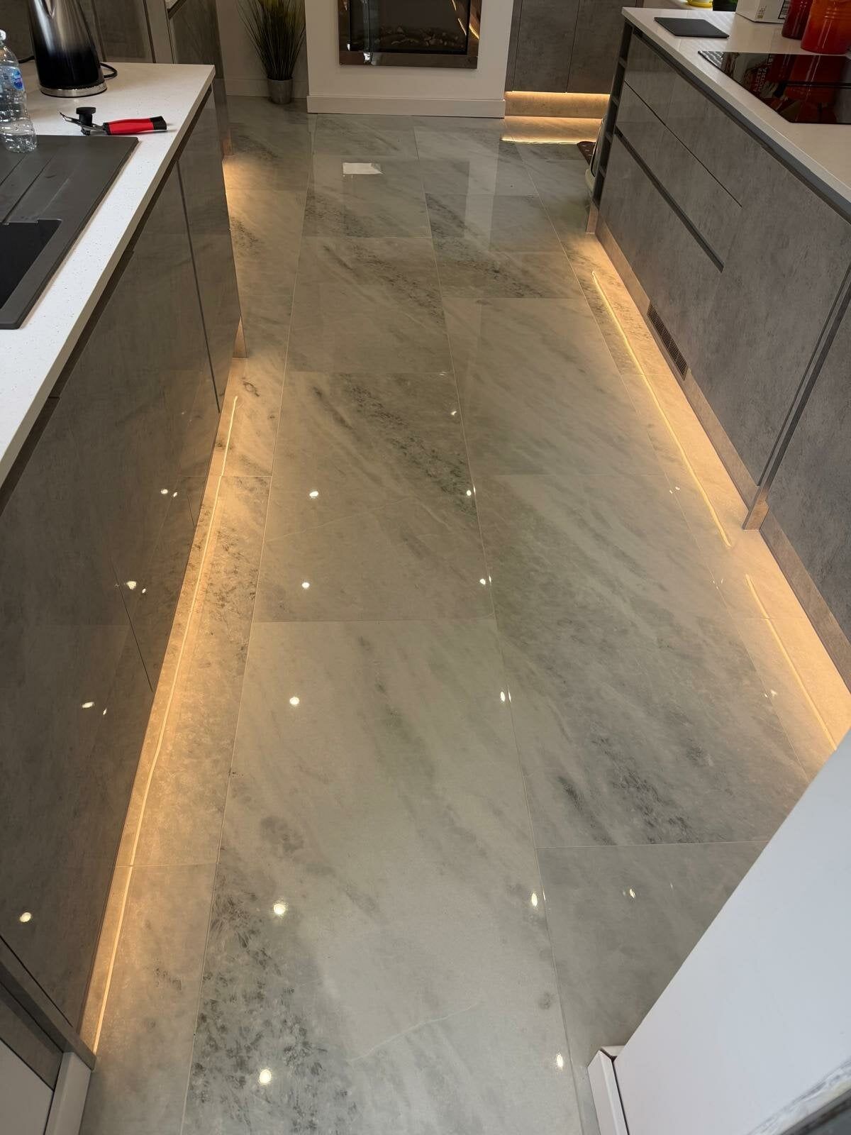 floor tiles used in a kitchen by a customer of Easy Bathrooms & Tiles Folkestone