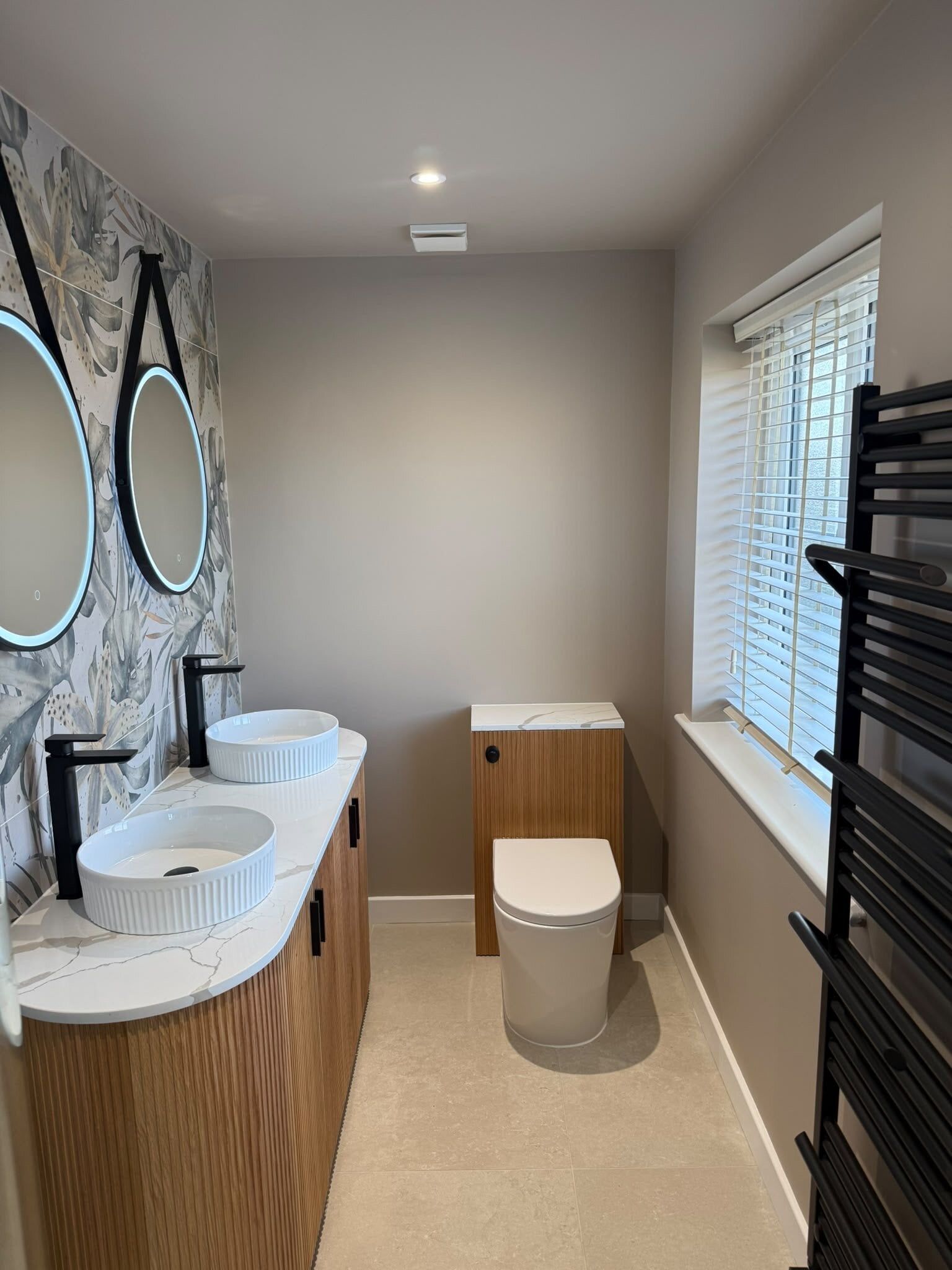 Modern bathroom with a botanical themed tile
