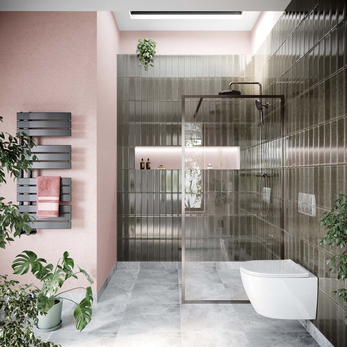 Gunmetal Frame Shower Screen - Clear Glass 980mm | Gunmetal Wet