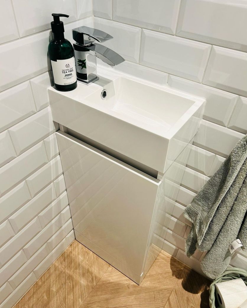 Compact Cloakroom Vanity Unit in Gloss White