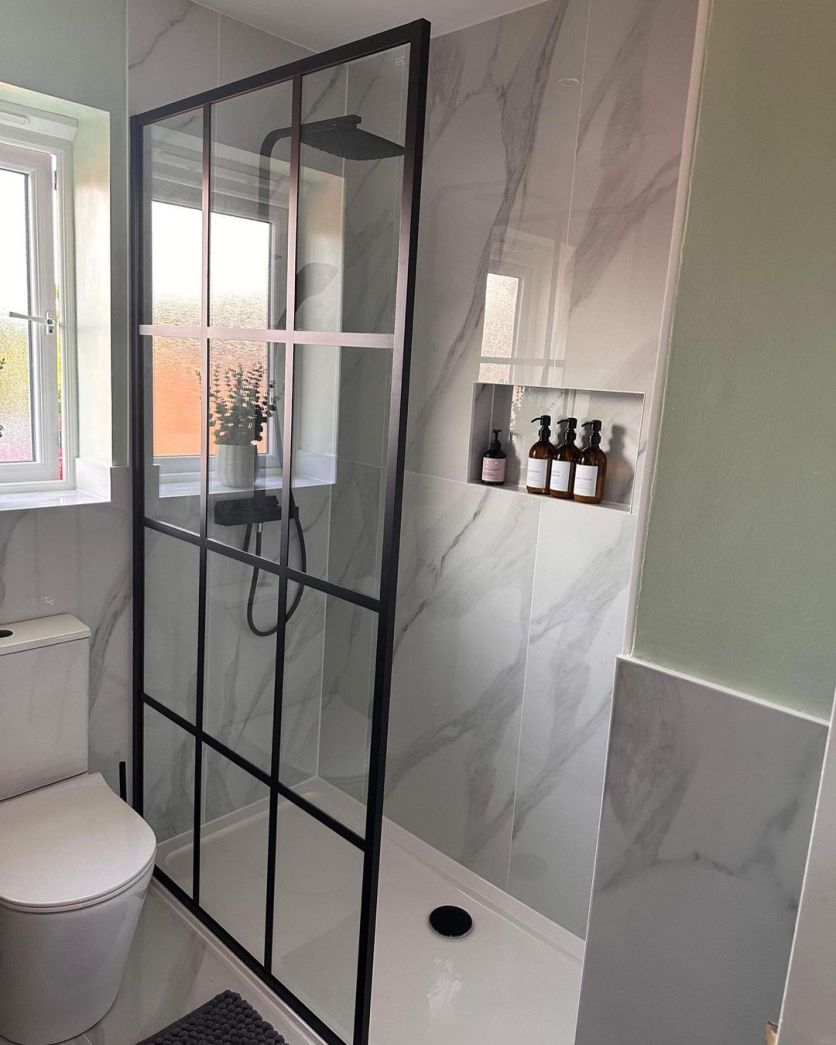 Amien Matt Black Grid Framed Shower Screen - 1080mm