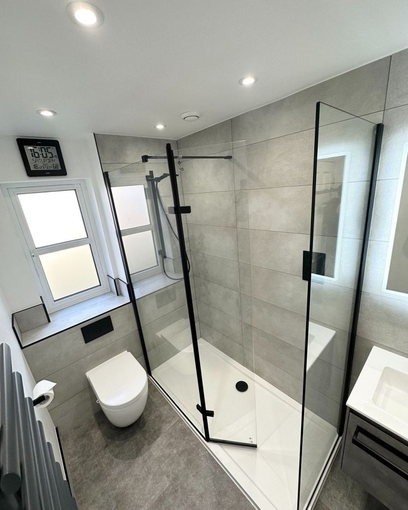 Black Wetroom Walk in Glass Screens with Hinged Panel - 900mm