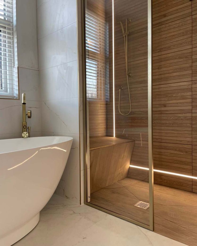 Amien Brushed Gold Framed Clear Glass Shower Screen