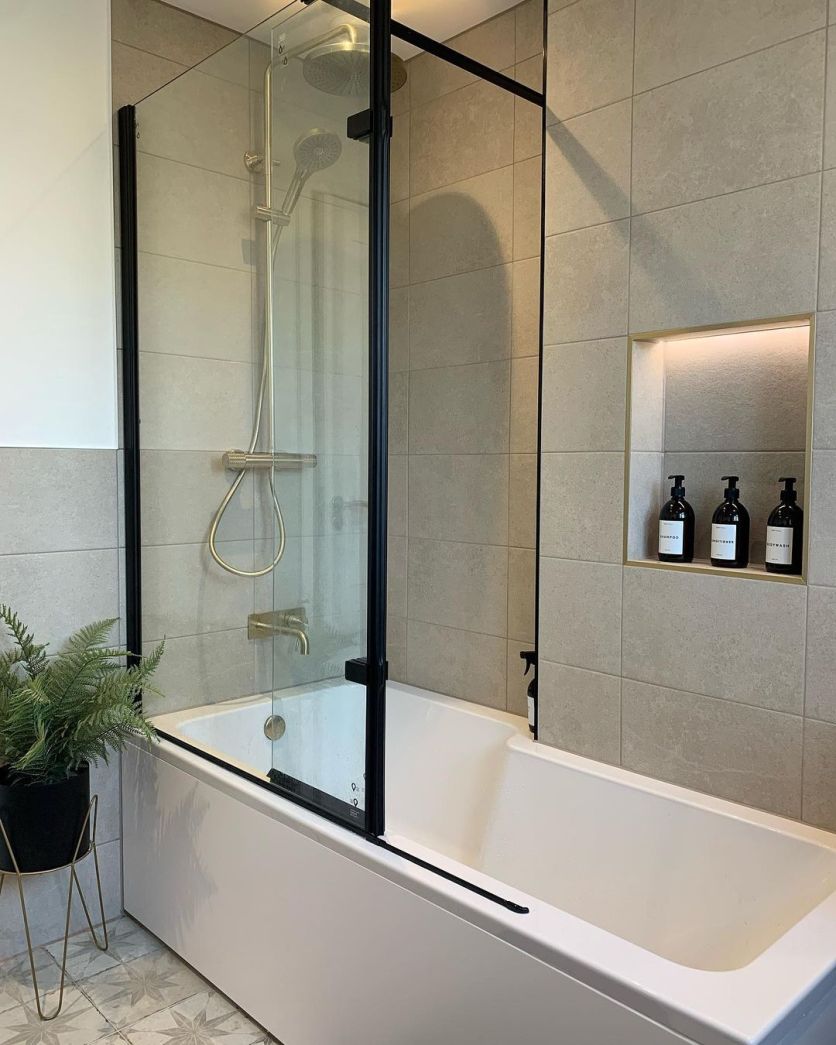 Royle Black Fixed Bath Screen with Hinged Panel
