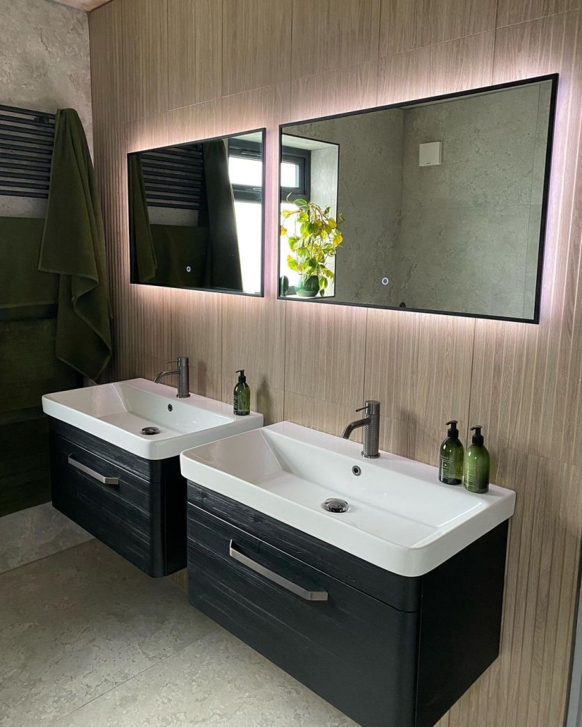 Esk Wall Mounted Vanity Unit in Black with Gunmetal Handle