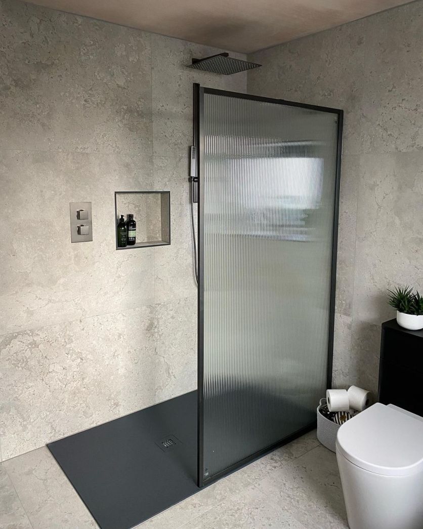 Amien Gunmetal Framed Fluted Glass Shower Screen
