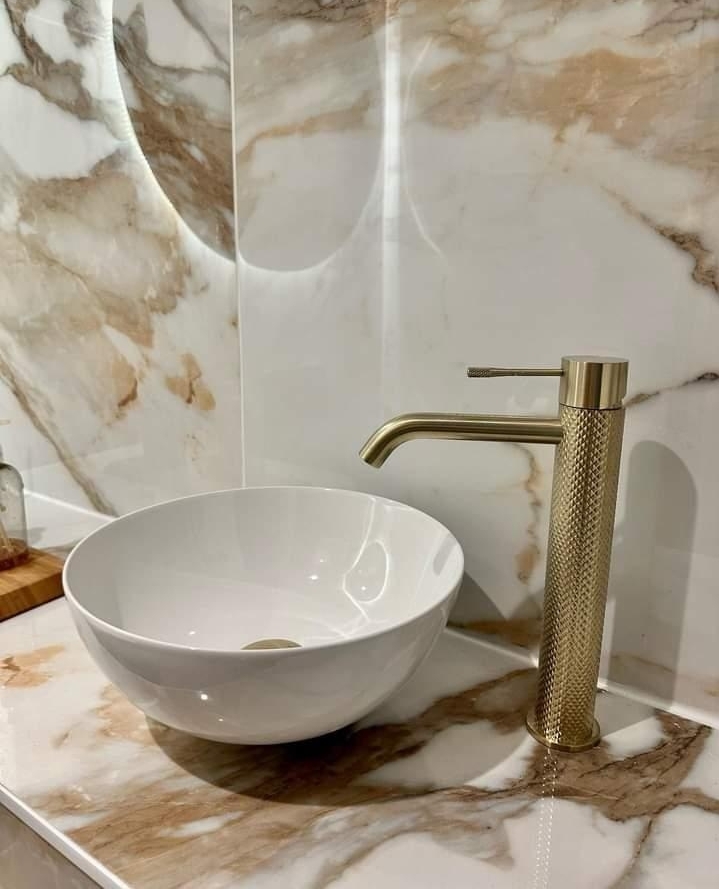 Moray Champagne Gold Knurled Tall Basin Tap