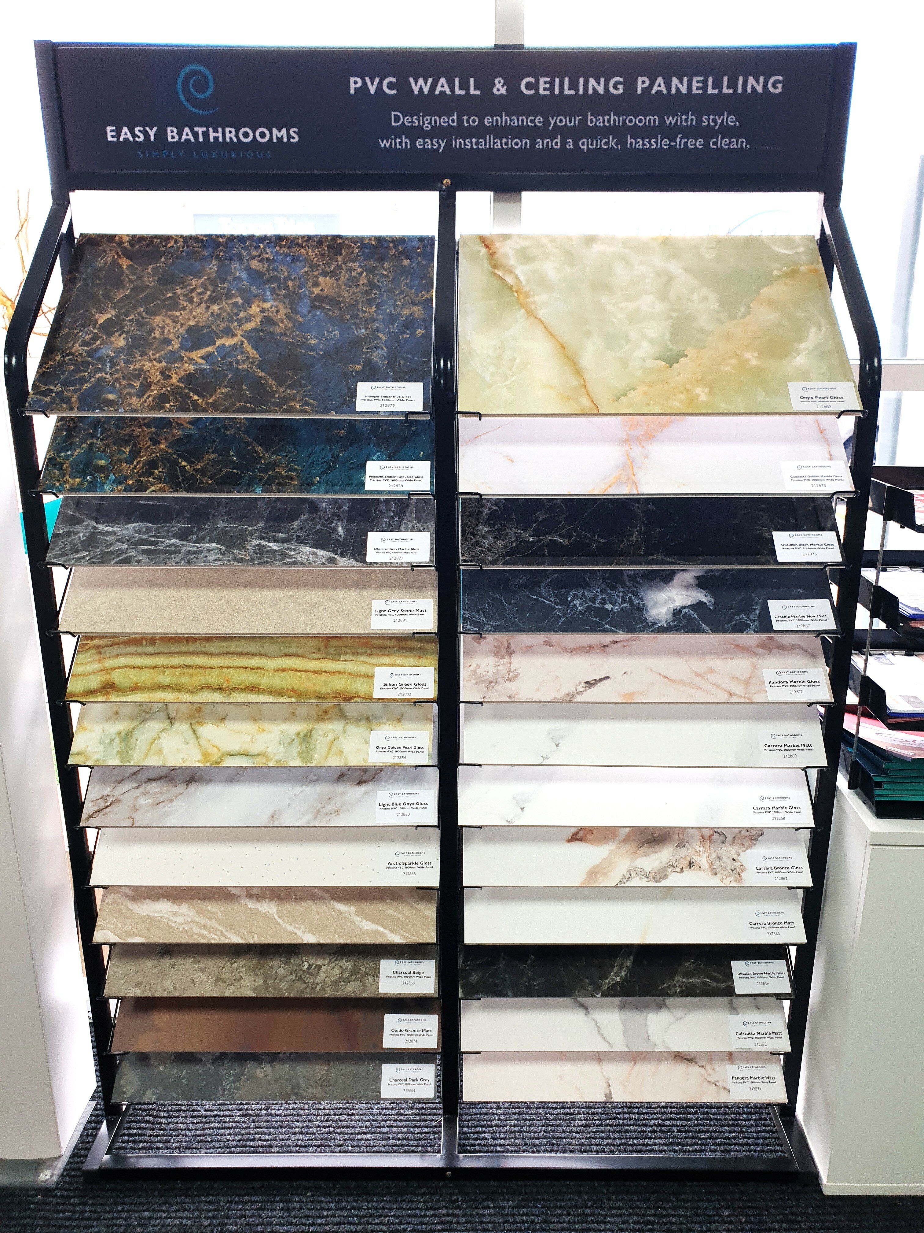 PVC Panel showroom display with all colours and finishes of PVC panels