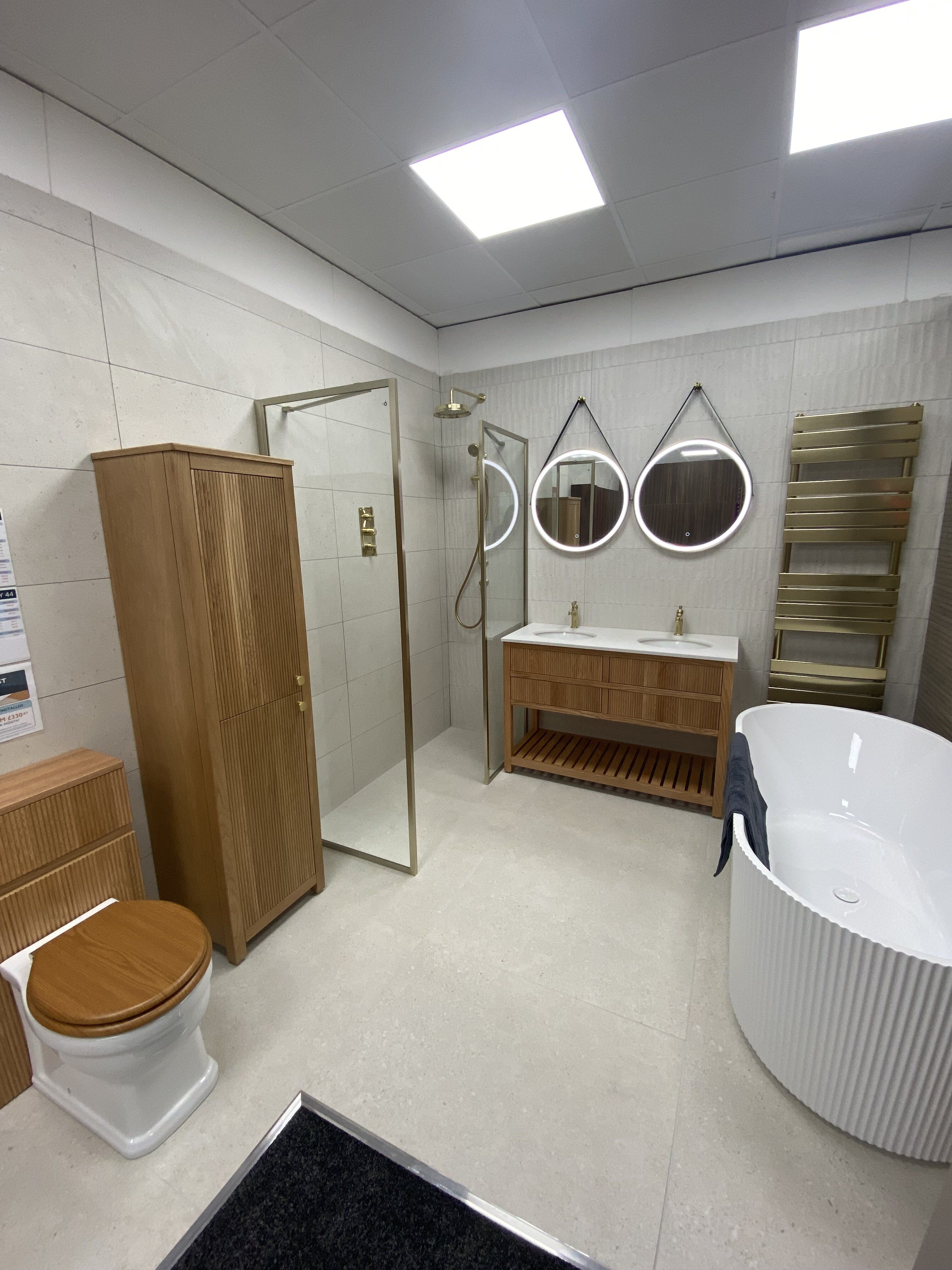 Modern bathroom display seen in Easy Bathrooms & Tiles Newbury