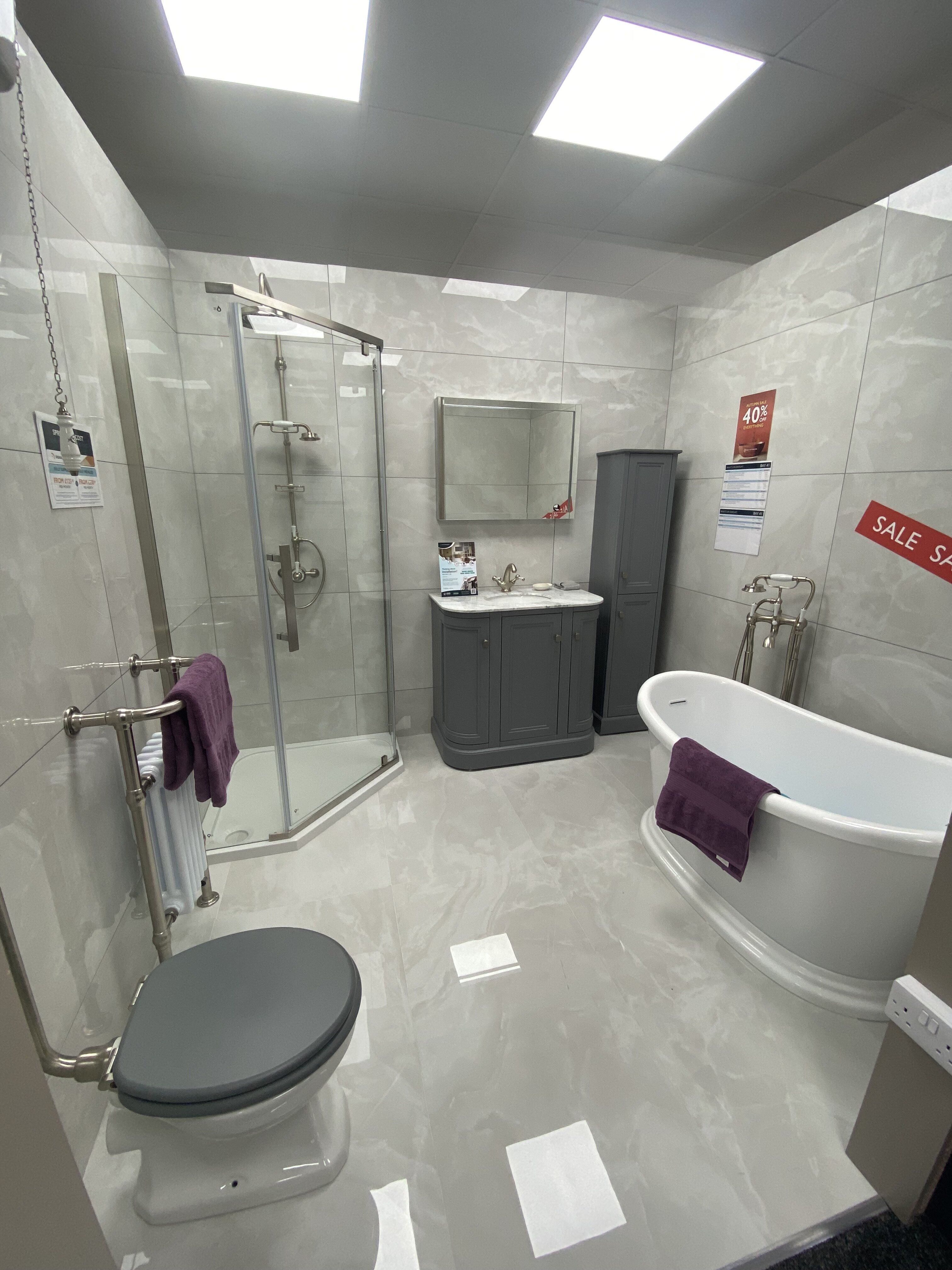 Grey marble bathroom shown in Easy Bathrooms & Tiles Newbury