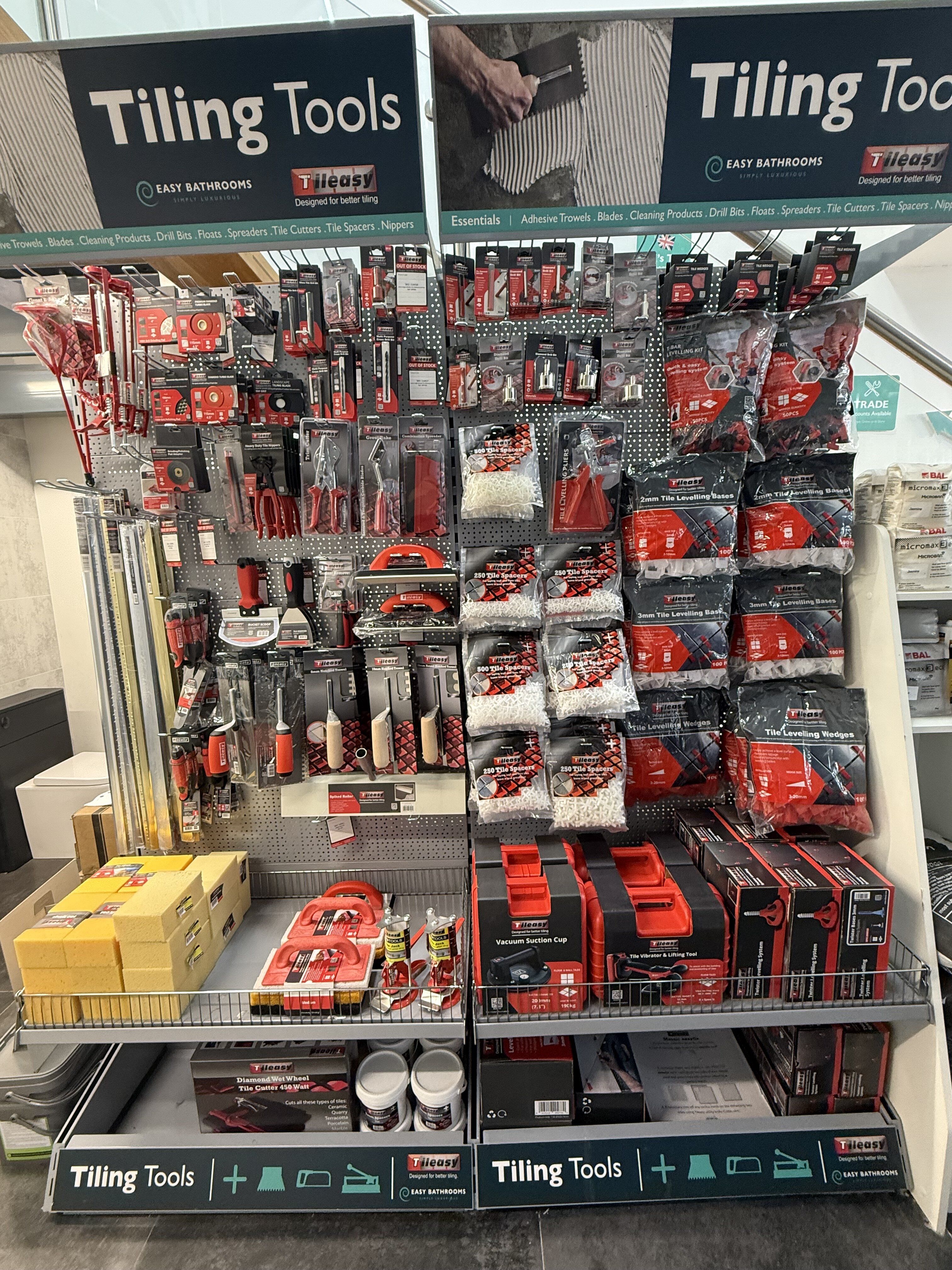 Tile accessories showroom display at Easy Bathrooms Romford