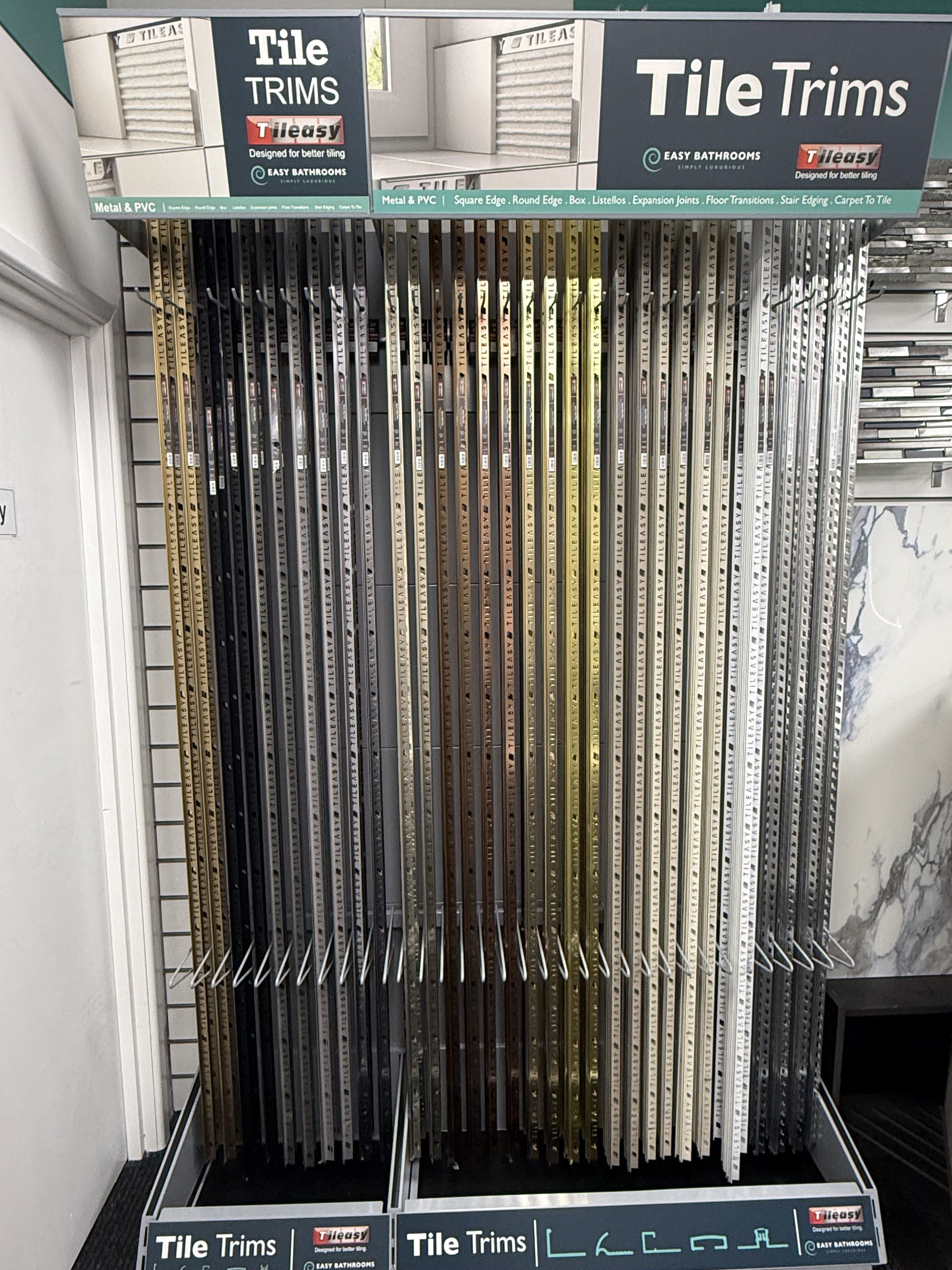 Tile Easy Tile Trim display at Easy Bathrooms Romford