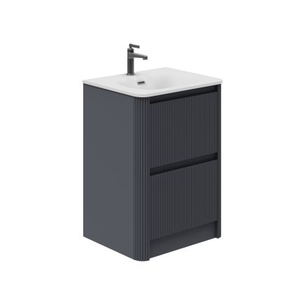 Wish Ribbed Floorstanding Vanity Unit with Drawers in Charcoal with Ceramic Basin