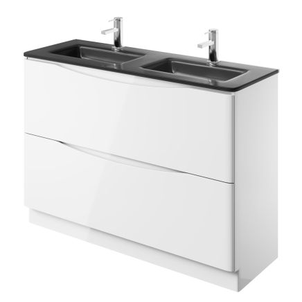 Erin Gloss White Floor Standing Vanity Unit with Grey Glass Basin 1200mm