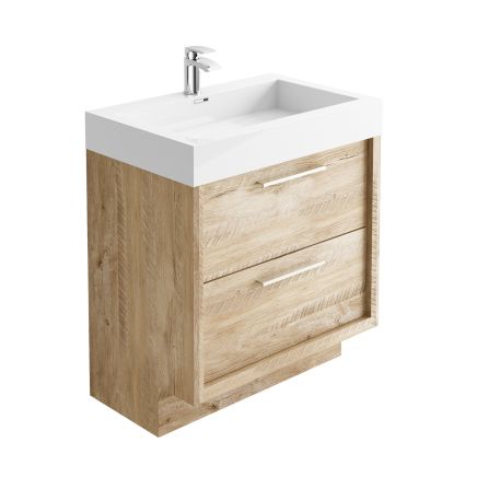 Winslow 750mm Floor Standing Vanity Unit & Basin - Light Sawn Oak Effect